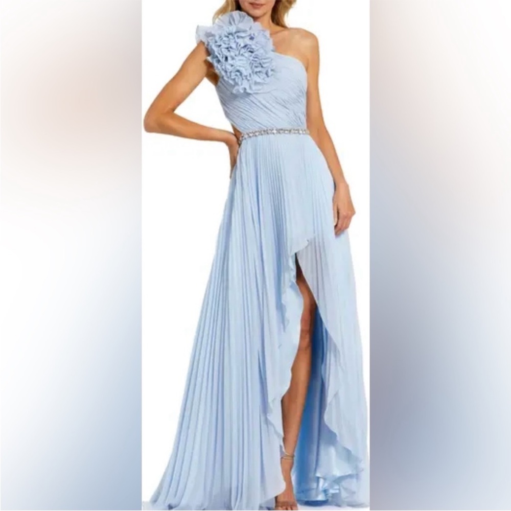 Mac Duggal light blue pleated gown